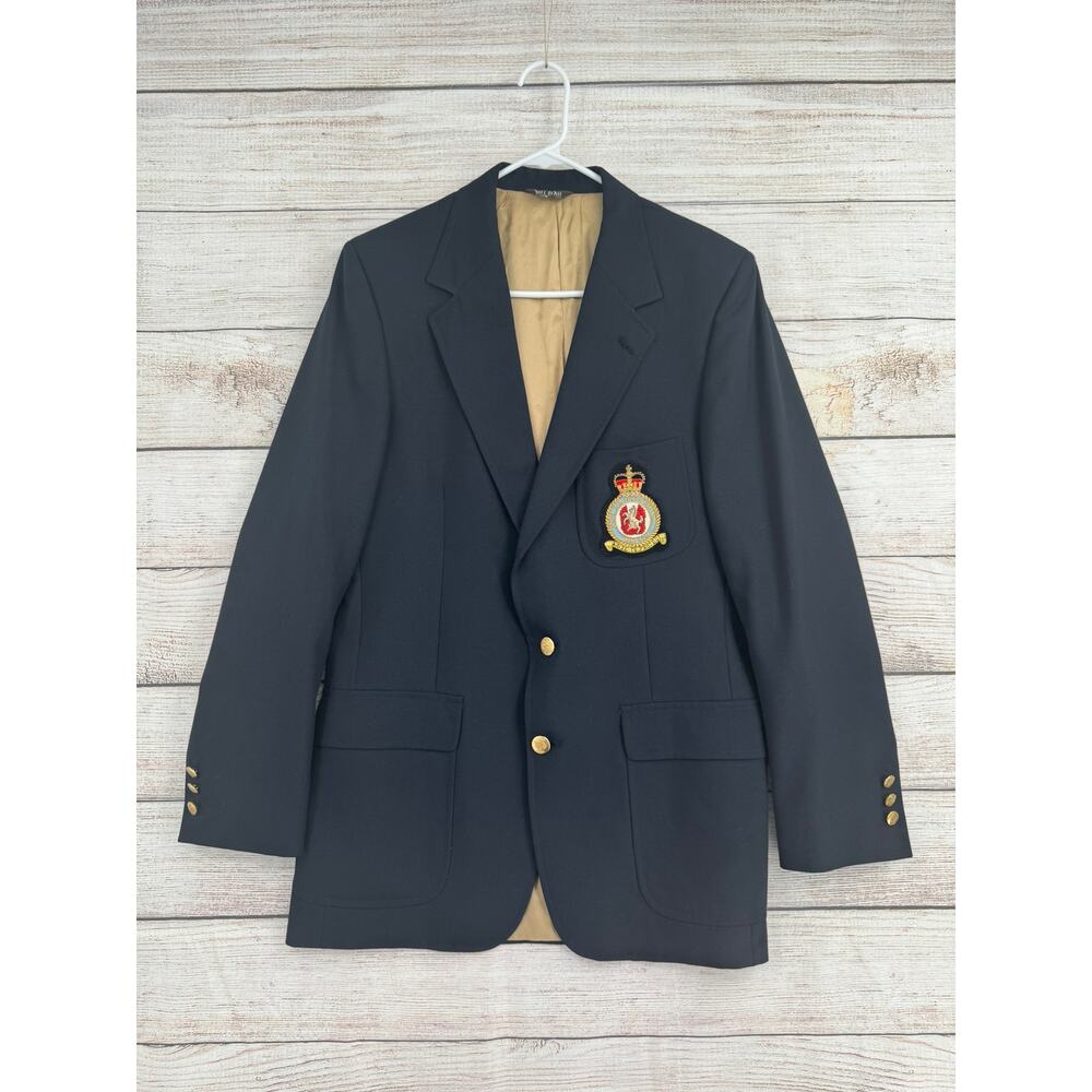 Vintage Bill Blass Royal Air Force Manston Blazer Jacket Mens 40 Long Navy Blue